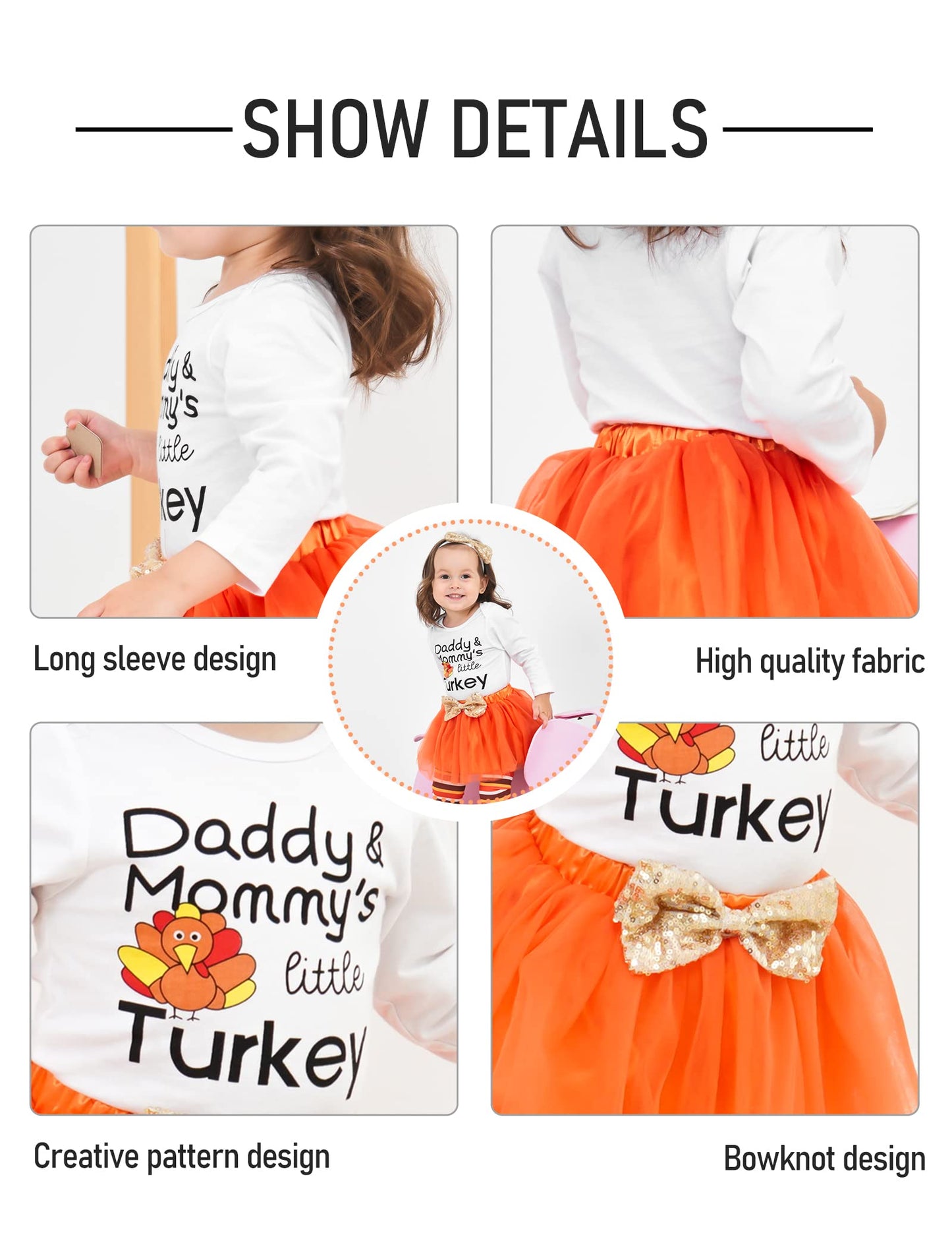 Xuuly My First Thanksgiving Newborn Baby Girls Clothes Romper Top Bow Tutu Short Skirt With Headband Dress Outfit Set(0-3 Months