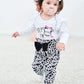 Zoelnic Newborn Baby Girl Clothes Ruffles Long Sleeve Romper Floral Leopard Pants Headband 3Pcs Toddler Outfit Sets(White Leopar