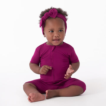 Gerber Unisex Baby Buttery-Soft Short Sleeve With Viscose Made Eucalyptus Romper, Raspberry, 12 Months Us