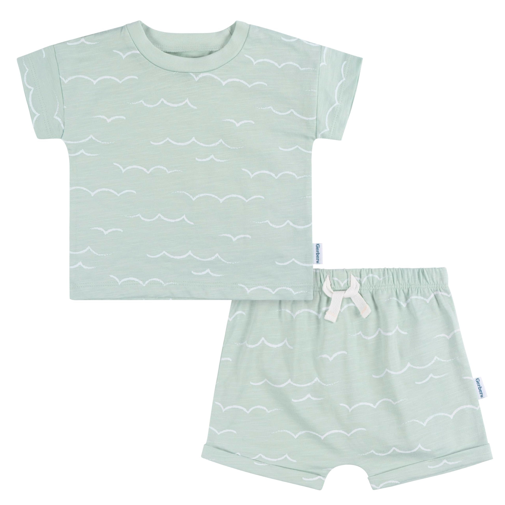 Gerber Baby Boys Toddler T-Shirt and Shorts Set, Waves, 4T