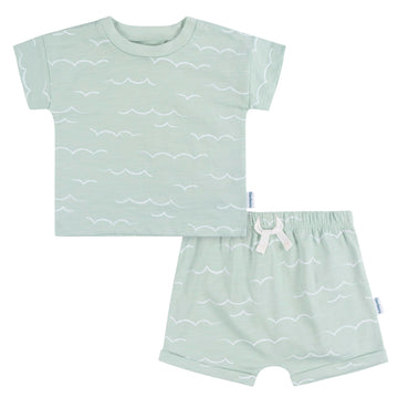 Gerber Baby Boys Toddler T-Shirt and Shorts Set, Waves, 4T