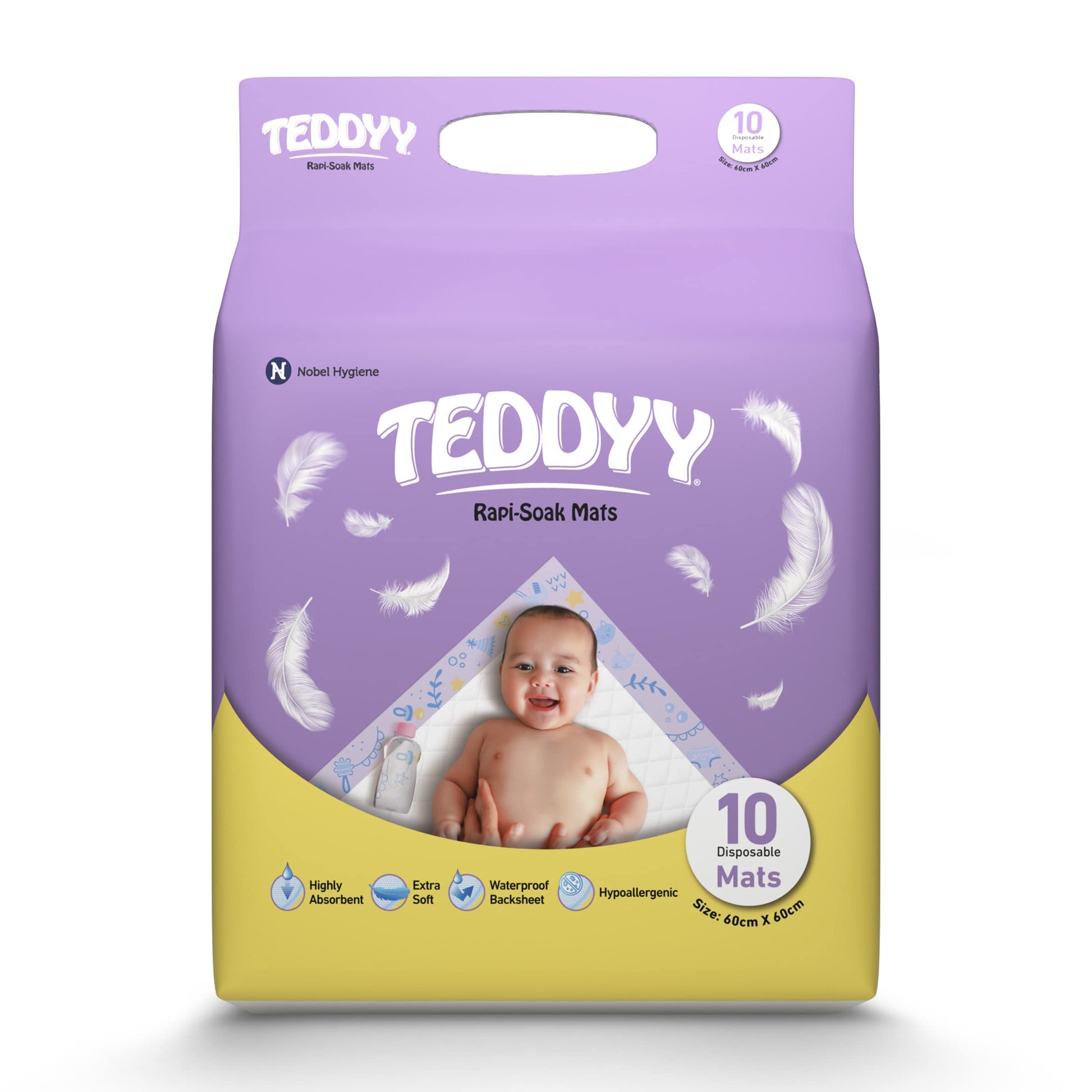 Teddyy Baby Disposable RapiSoak Changing Mats Size  60 X 60 Cm | 10 Count | Highly Absorbent | Unisex | AntiRash | Extra Soft