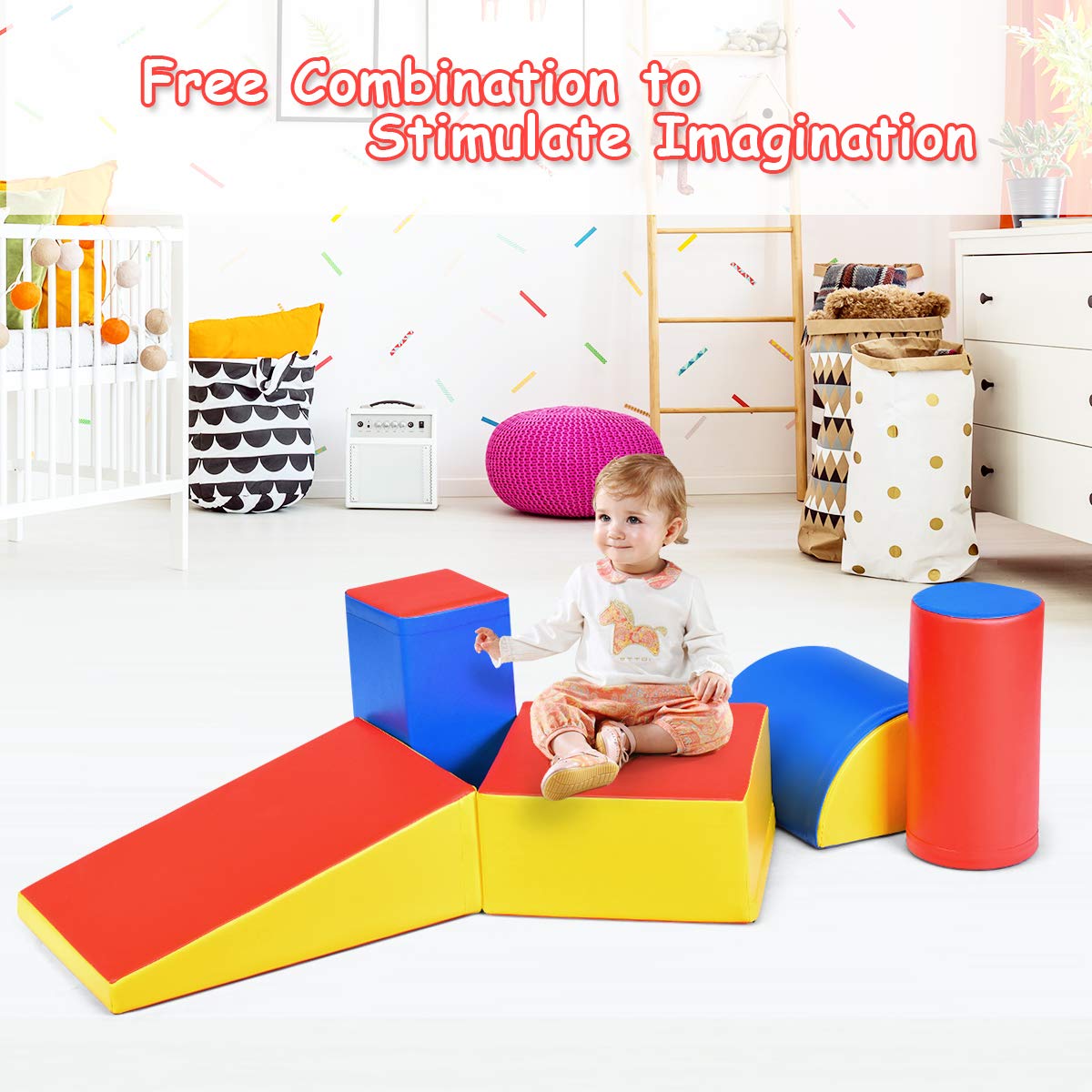 Costzon Crawl And Climb Foam Play Set, Colorful Fun Foam Play Set, 5 Piece Lightweight Interactive Set, Childrens Software Compo