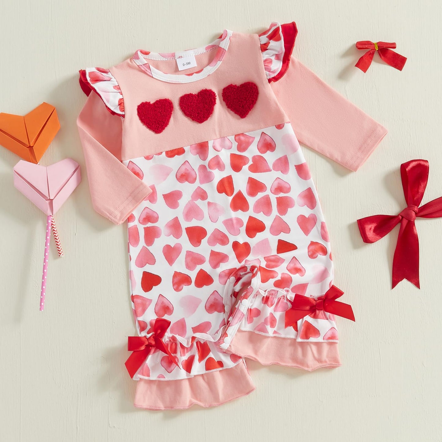 Fiomva Newborn Baby Girl Valentines Day Outfits Spring Fall Romper Infant One Piece Jumpsuit Valentine Heart Clothes (A Valentin