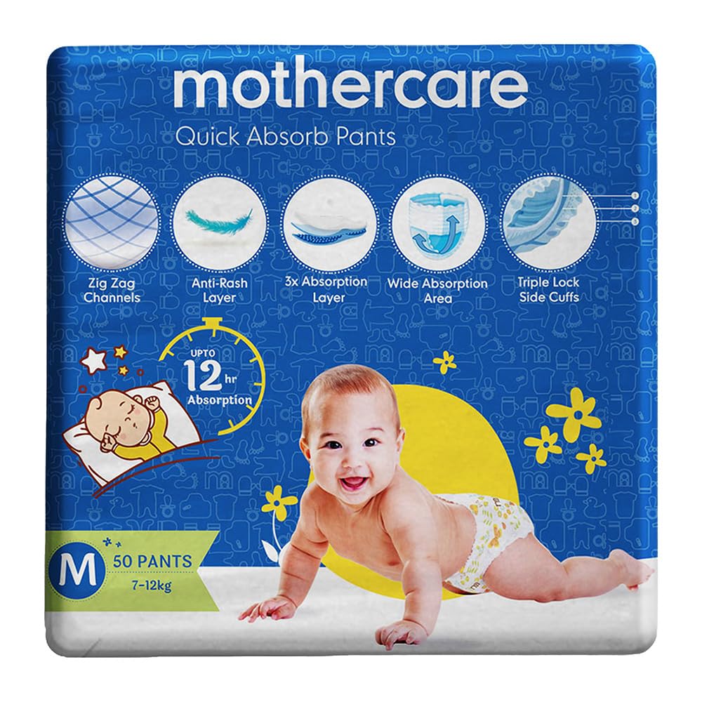 Mothercare Unisex 12Hr Absorption Diaper Pants  Pack Of 50  White