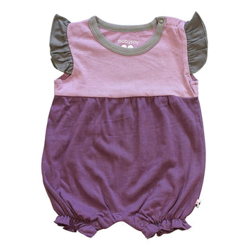 Babysoy Baby Girl Color Block Princess Romper (00-03 Months, Eggplant/Tornado)