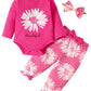 Fullfamous Baby Girl Clothes Gifts Outfits,Fall Winter Long Sleeve Romper And Pant Set Raspberry Sunflower 18-24 Months