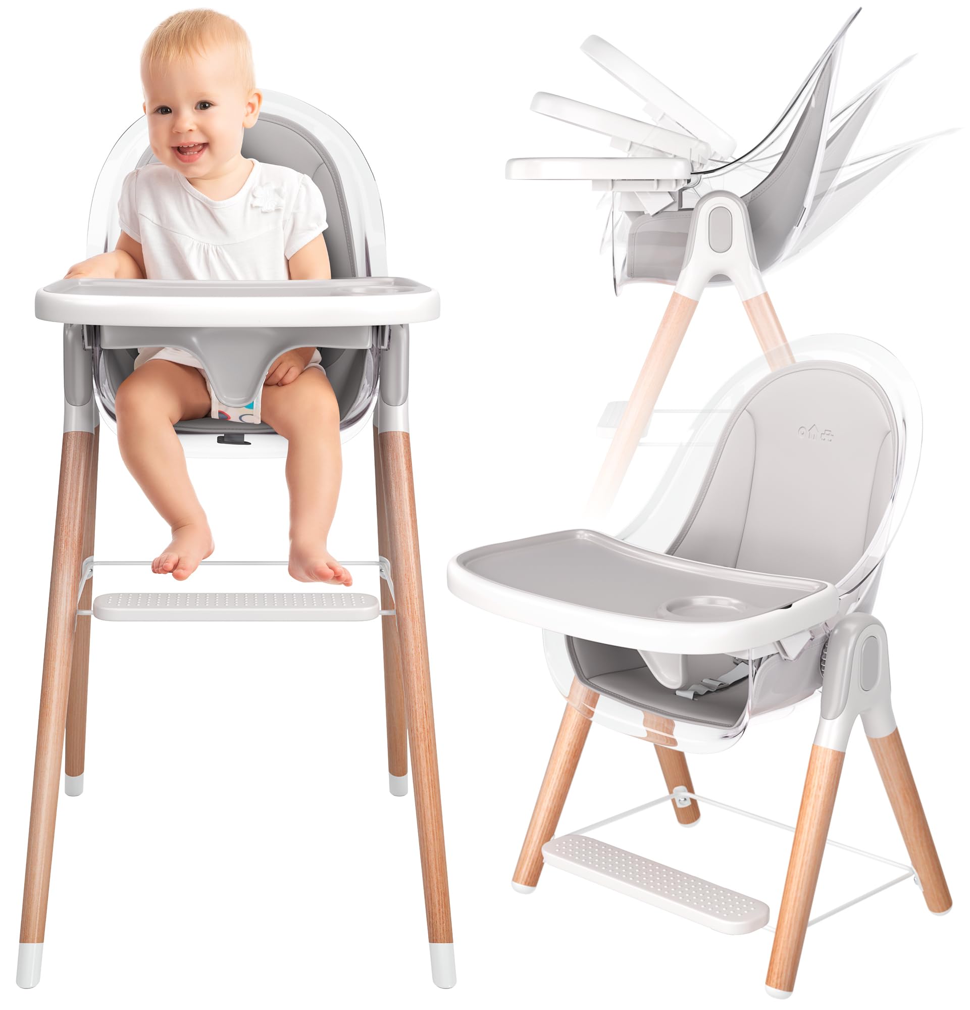 Children of Design 6 in 1 Deluxe Wooden High Chair for Babies & Toddlers, Modern Safe & Compact Baby Highchair, Easy to Clean & 