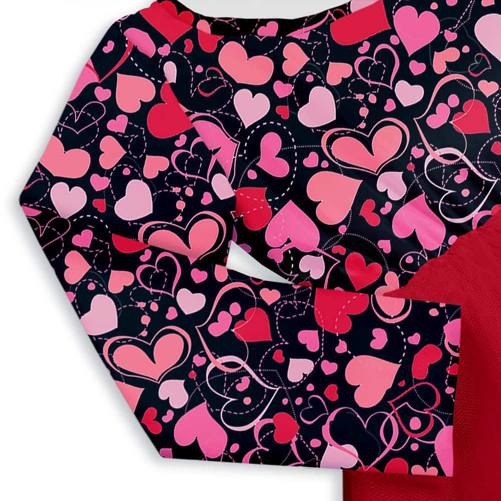 Toddler Girl Valentines Day Tutu Dress Holiday Long Sleeve Love Heart Red Outfits 3-4T