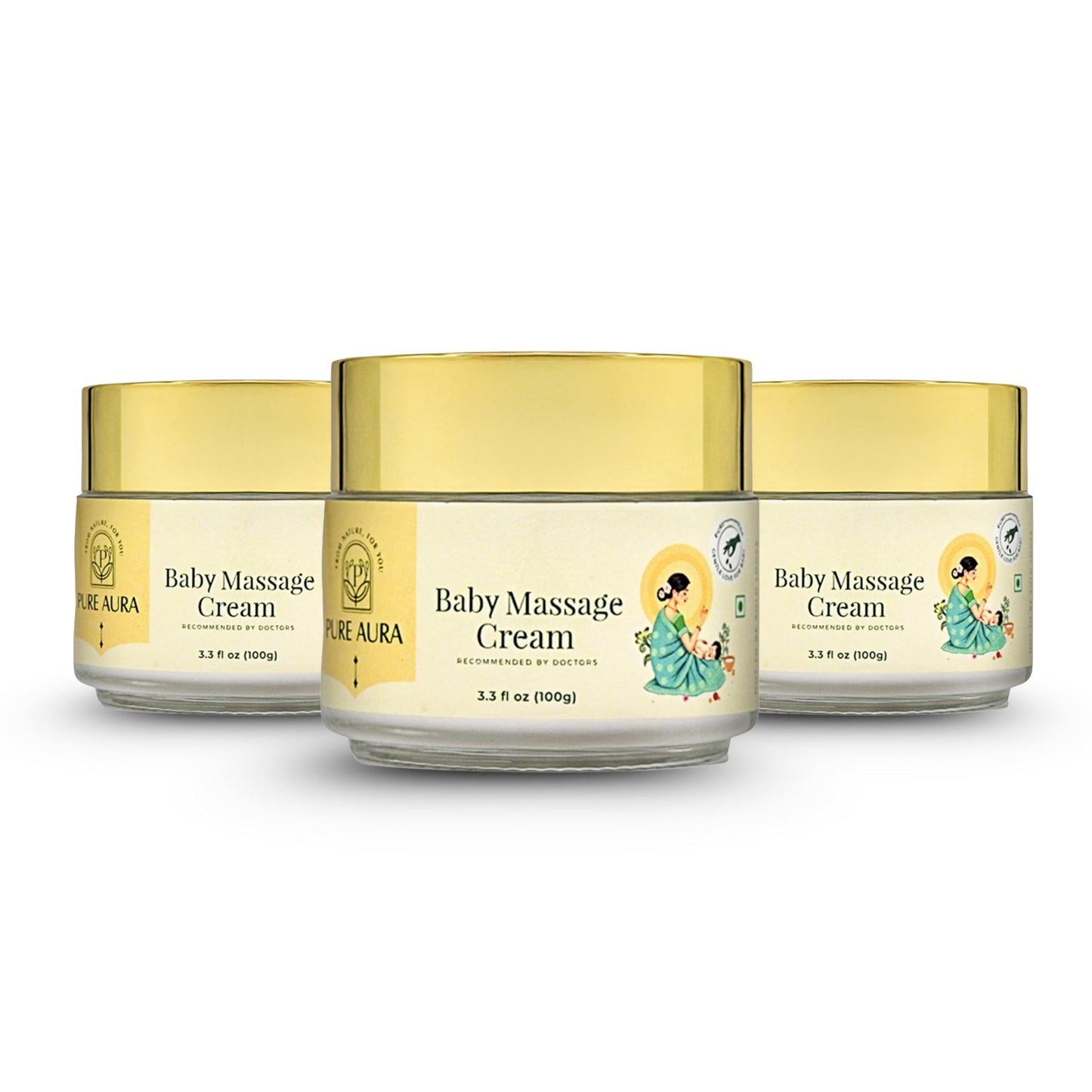 Pure Aura Baby Massage Cream 100G (Pack Of 3) | Ayurvedic, Gentle Baby Cream | Infused With Ayurvedic Herbs | Nourishing & Sooth