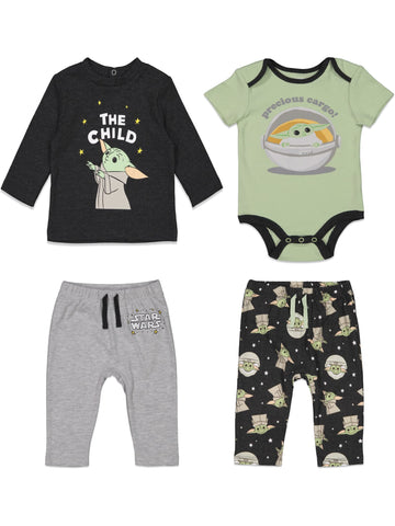 Star Wars The Mandalorian The Child Baby Boys 4 Piece Layette Set: Bodysuit T-Shirt Pants Mix N' Match 3-6 Months