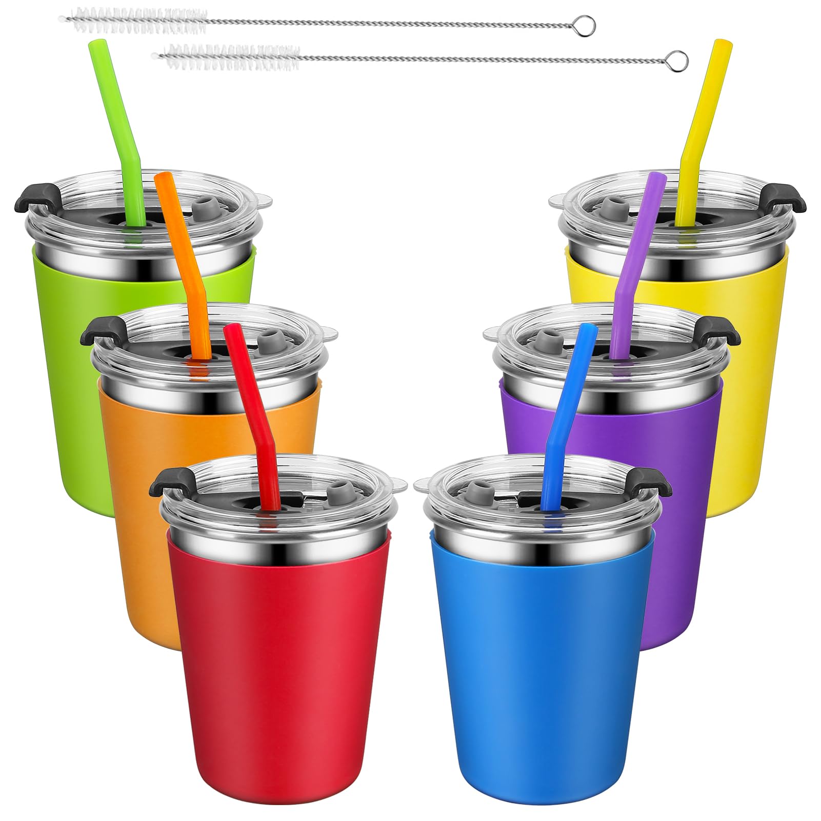 Vermida Kids Cups with Straws and Lids Leak Proof, 6 Pack 12oz Sippy Cup for Toddlers 1-3 No Spill, Spill Proof Cup Stainless St