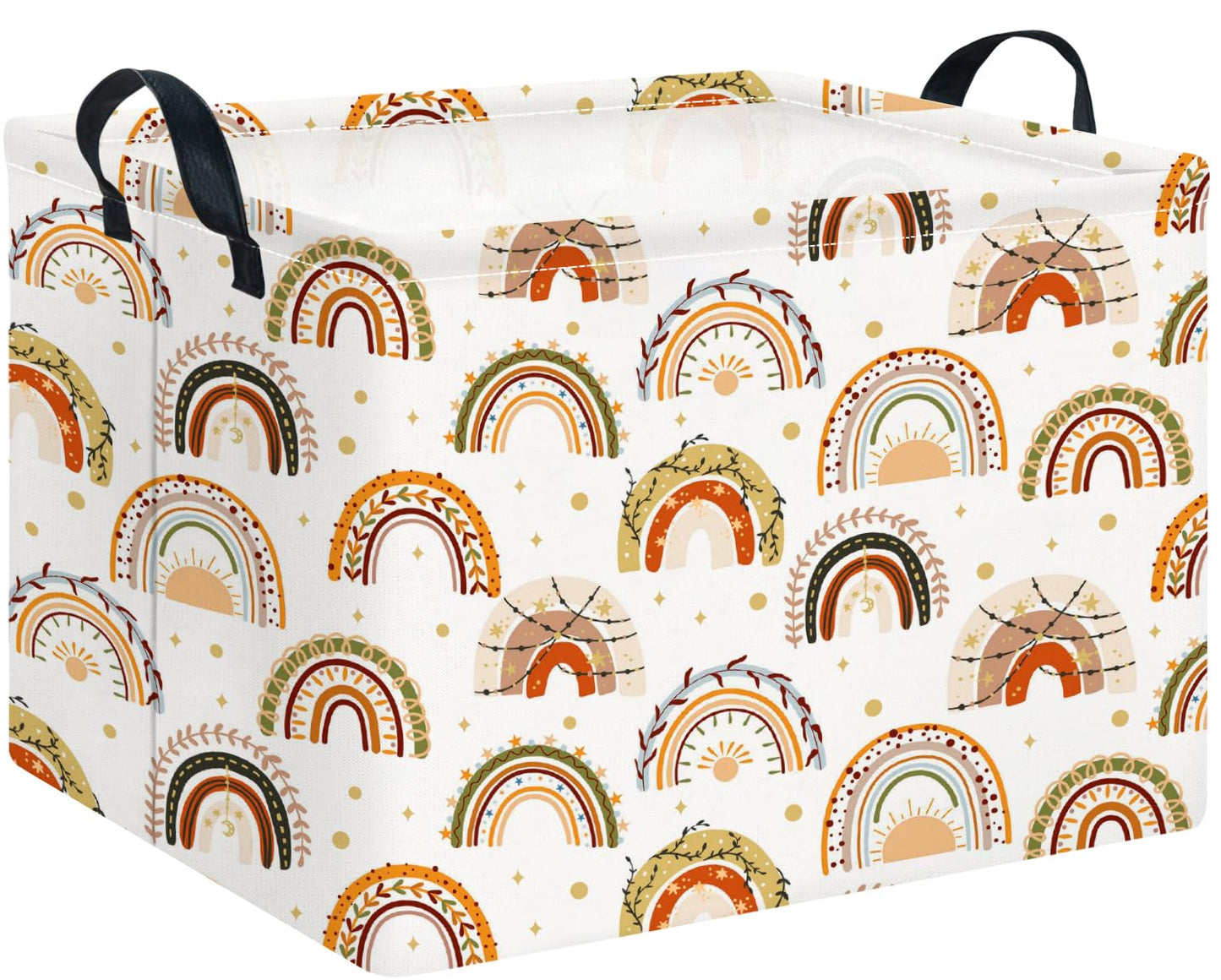 CLOCOR Rectangular Storage Basket Empty,Gift Basket for Kids,Waterproof Toy Bin with Handles,Room Decor(Boho Rainbow)