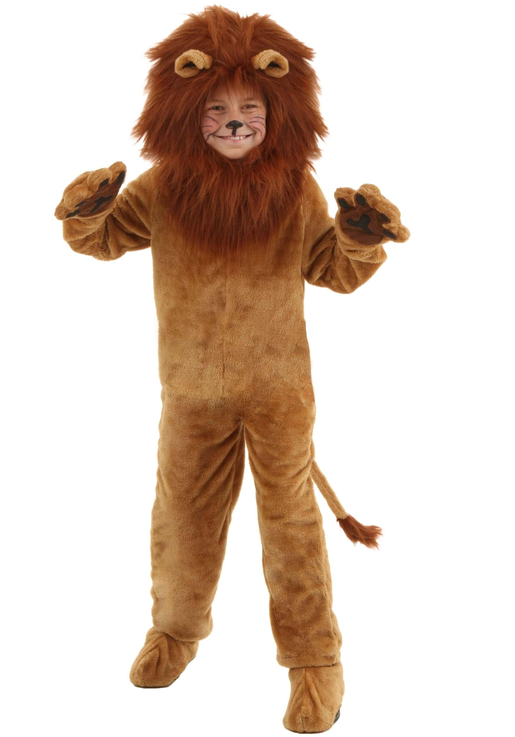 Kids Deluxe Lion Costume, Wild King Of The Jungle Cat Safari Roar Mane Outfit For Dress-Up Medium