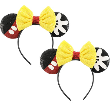 Sawowkuya Mouse Ears Headbands 2 Pcs Bow Mouse Ears For Women Girls Kids Adult Mommy Party Decorations (Pink)