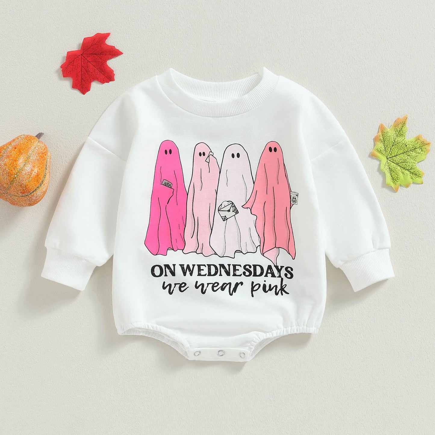 Halloween Newborn Baby Girl Outfit Toddler Ghost Pumpkin Sweatshirt Romper Long Sleeve Onesie Infant Fall Clothes (Pink Ghost, 1