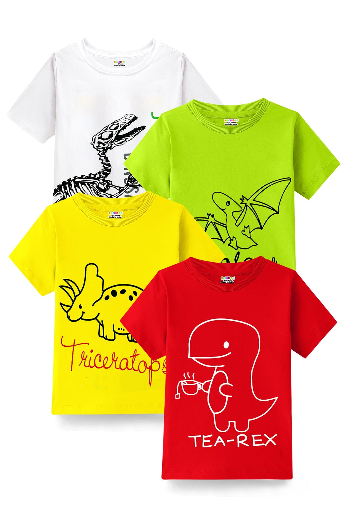 Kuchipoo Boys Regular Fit Half Sleeves Cotton TShirts (KucTshrt528, 1218 Months, MultiColored)