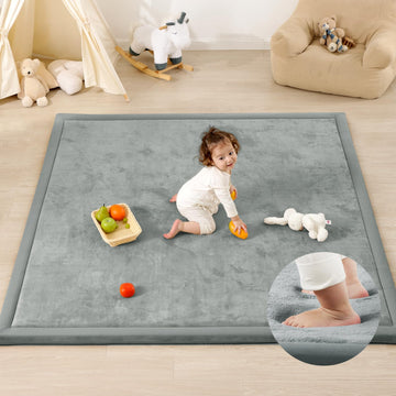 PaPaMat 1.3 Thick Baby Play Mat for Floor, 79x118 Large Foam Tummy Time Mat, Padded Support Soft Plush Nursery Rug for Infant Ki