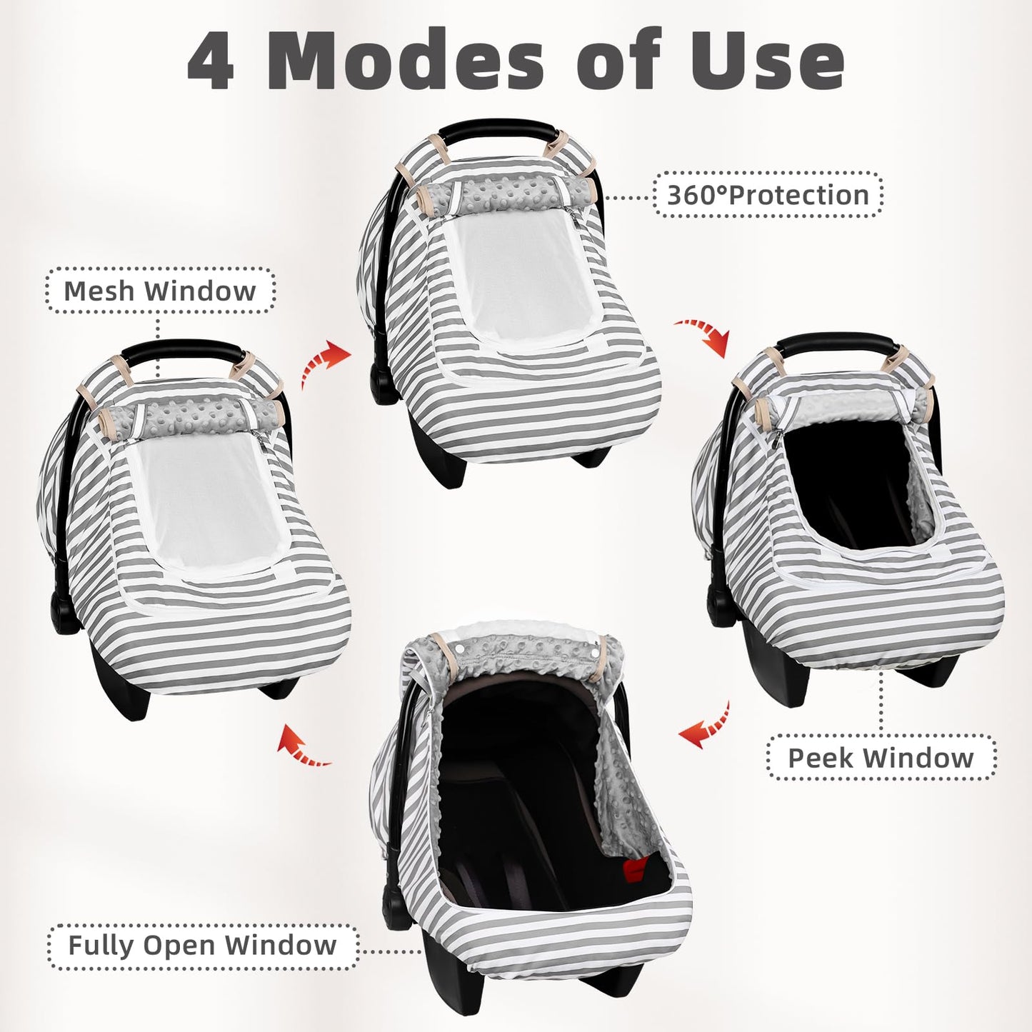 Car Seat Cover Baby,Winter Car Seat Covers for Boys Girls,Grey Infant Car Seat,Lined with Minky Dots Fabri, Double-Layer Windows