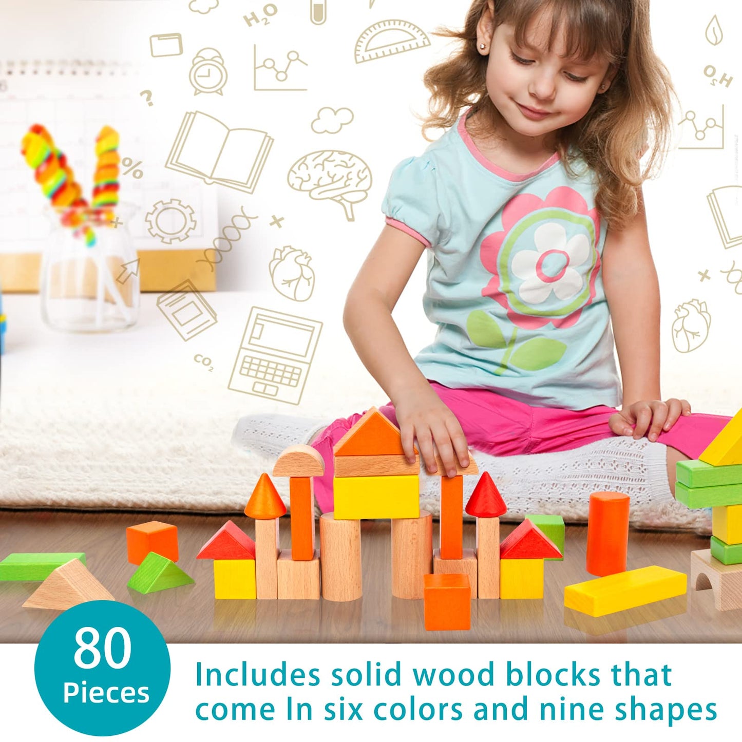 Wooden Building Blocks Set - Stacker Stacking Preschool Learning Educational Toys with Carrying Bag, Toddler Toys for 3+ Year Ol