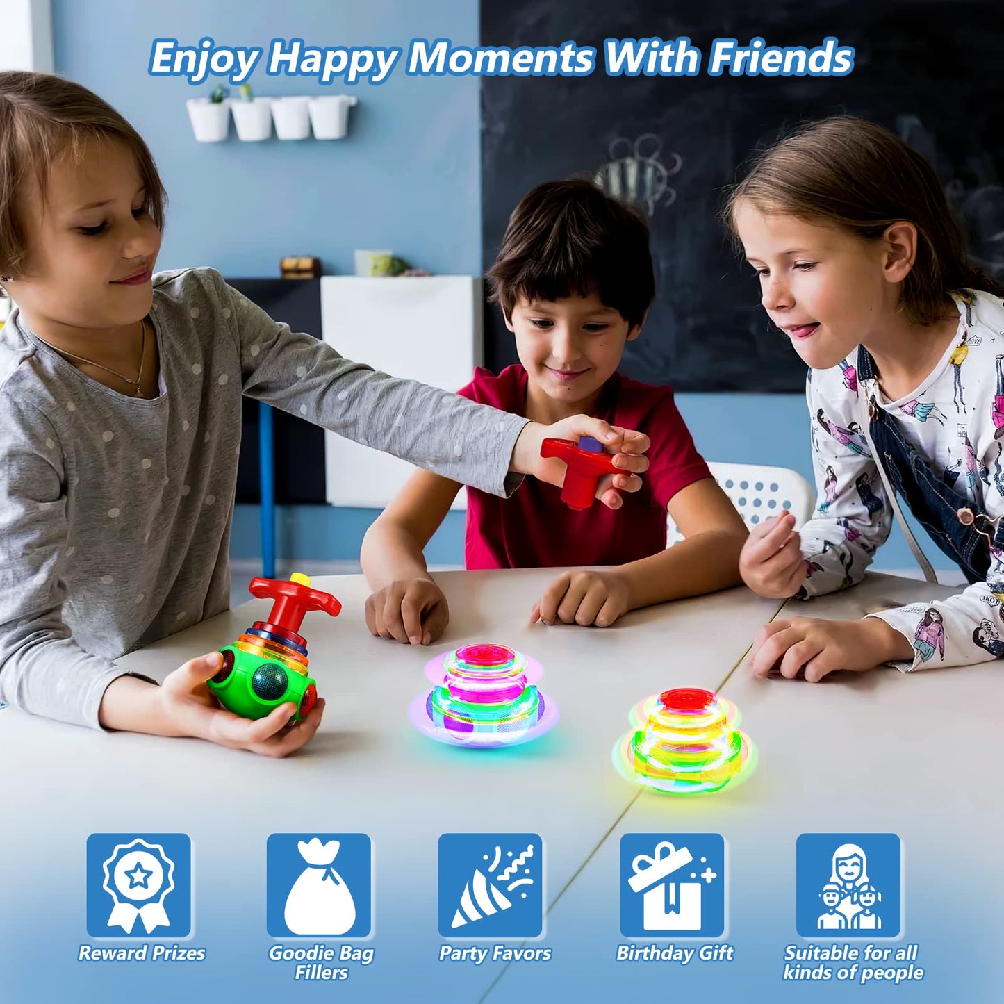 Toyandona 3Pcs Spinning Top Toys, Led Light Up Flashing Music Spinning Tops For Kids Gifts Birthday Party Favors Goodie Bag Fill