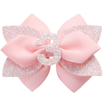 Pink Birthday Hair Bow for Baby Girls 1 2 3 4 5 6 Years Glitter Party Decoration Hair Accessories for Three 3rd Third Birthday