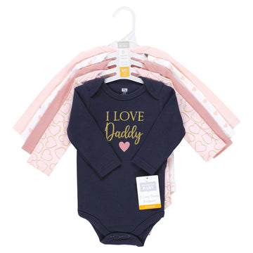 Hudson Baby Unisex Baby Cotton Long-Sleeve Bodysuits, Girl Daddy Pink Navy, 9-12 Months