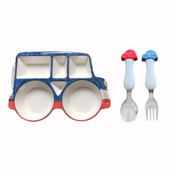 Ari Mes - Divided Car Plate For Toddlers With Spoon And Fork - Fun, Bpa-Free, Shatter- Resistant, Lightweight, Picky Eaters Kids