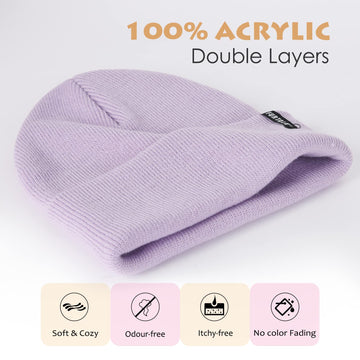 Furtalk Toddler Beanie Baby Boys Girls Beanies Kids Knit Winter Hats For 0-8 Years Light Purple