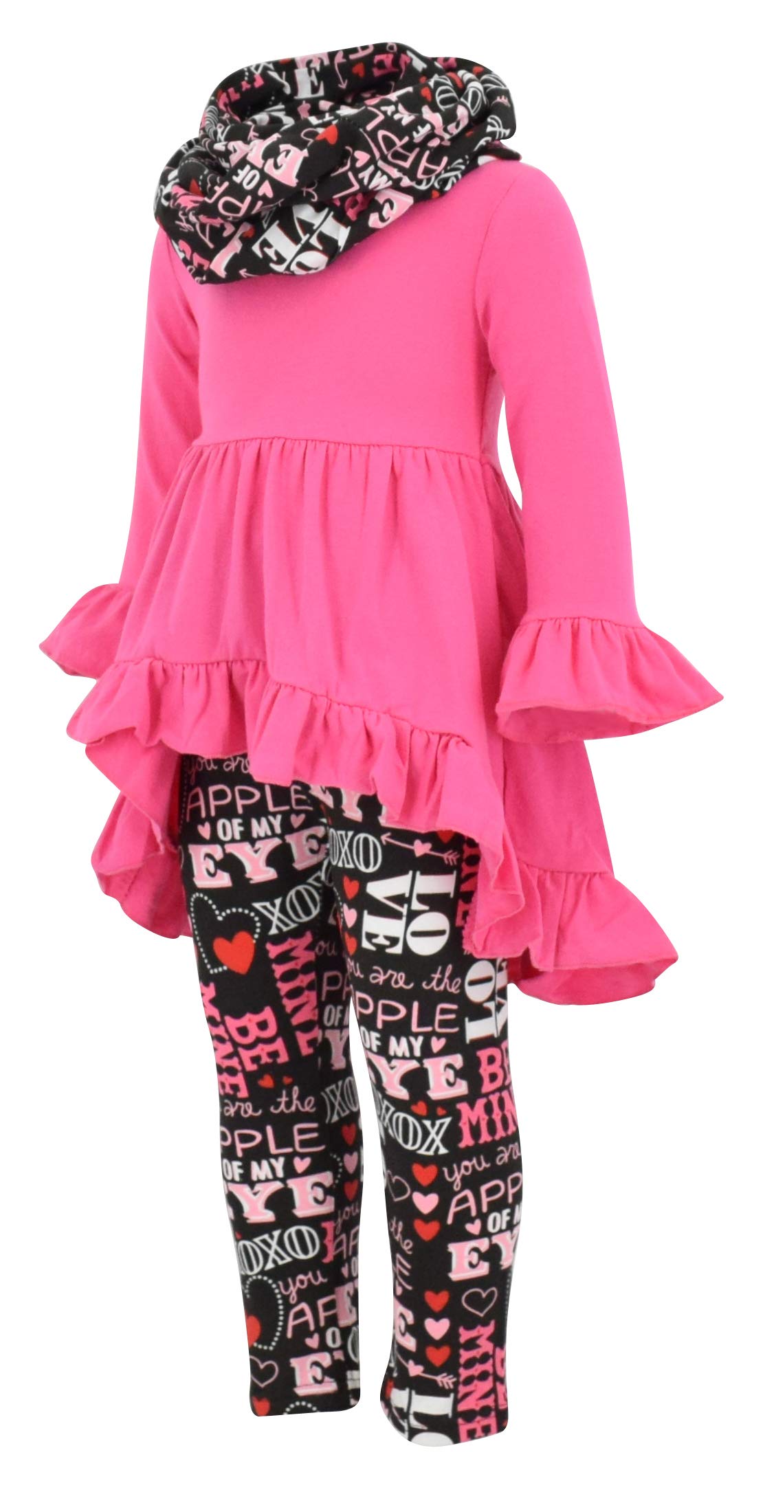 Unique Baby Girls Valentines Day Toddler Outfit Ruffle Top Legging Set (3 Years, Pink)
