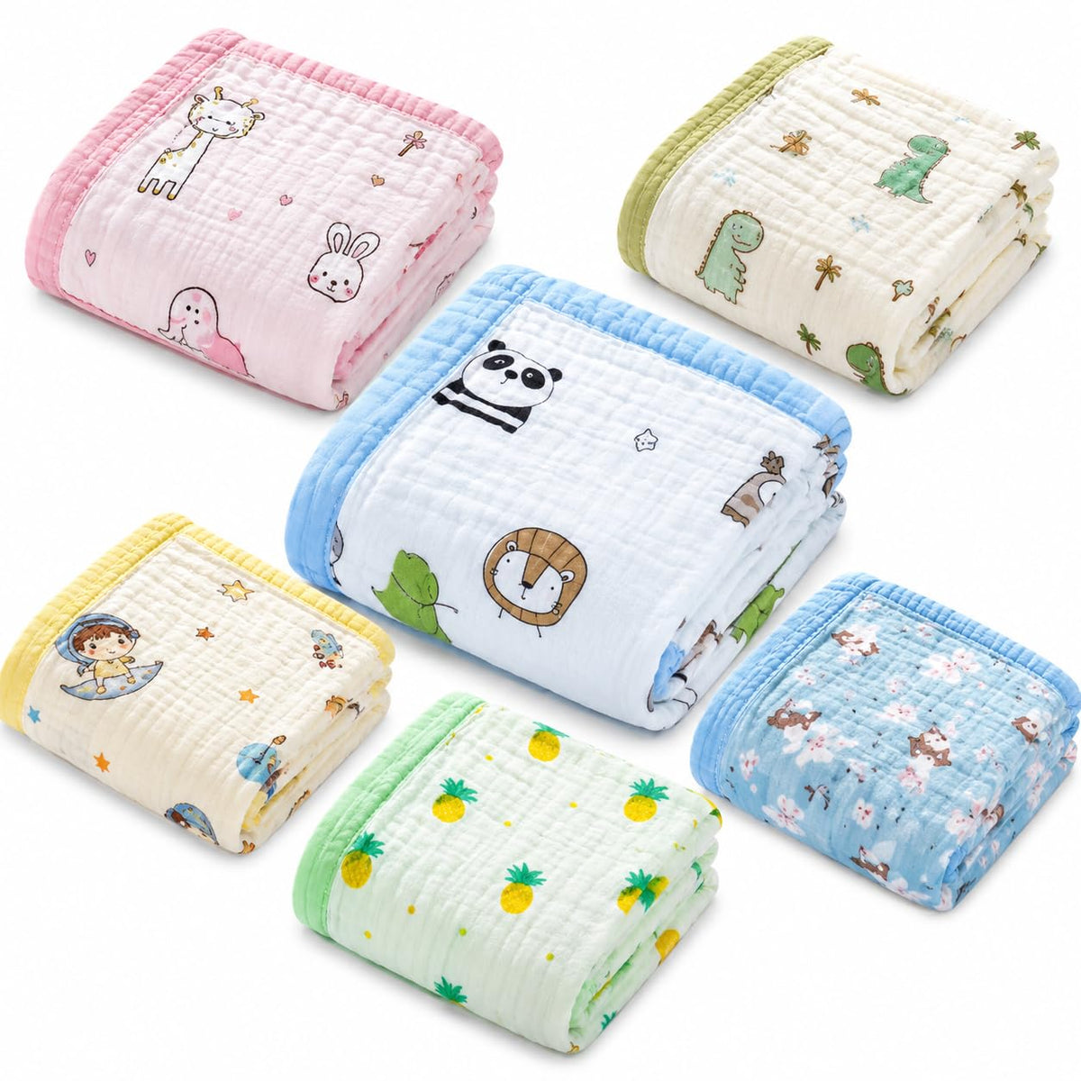 BabyNeeds Muslin Quilt Blanket, Soft Cotton, Animal Print, Newborn Crib Sleeping Cover (Pineapple)