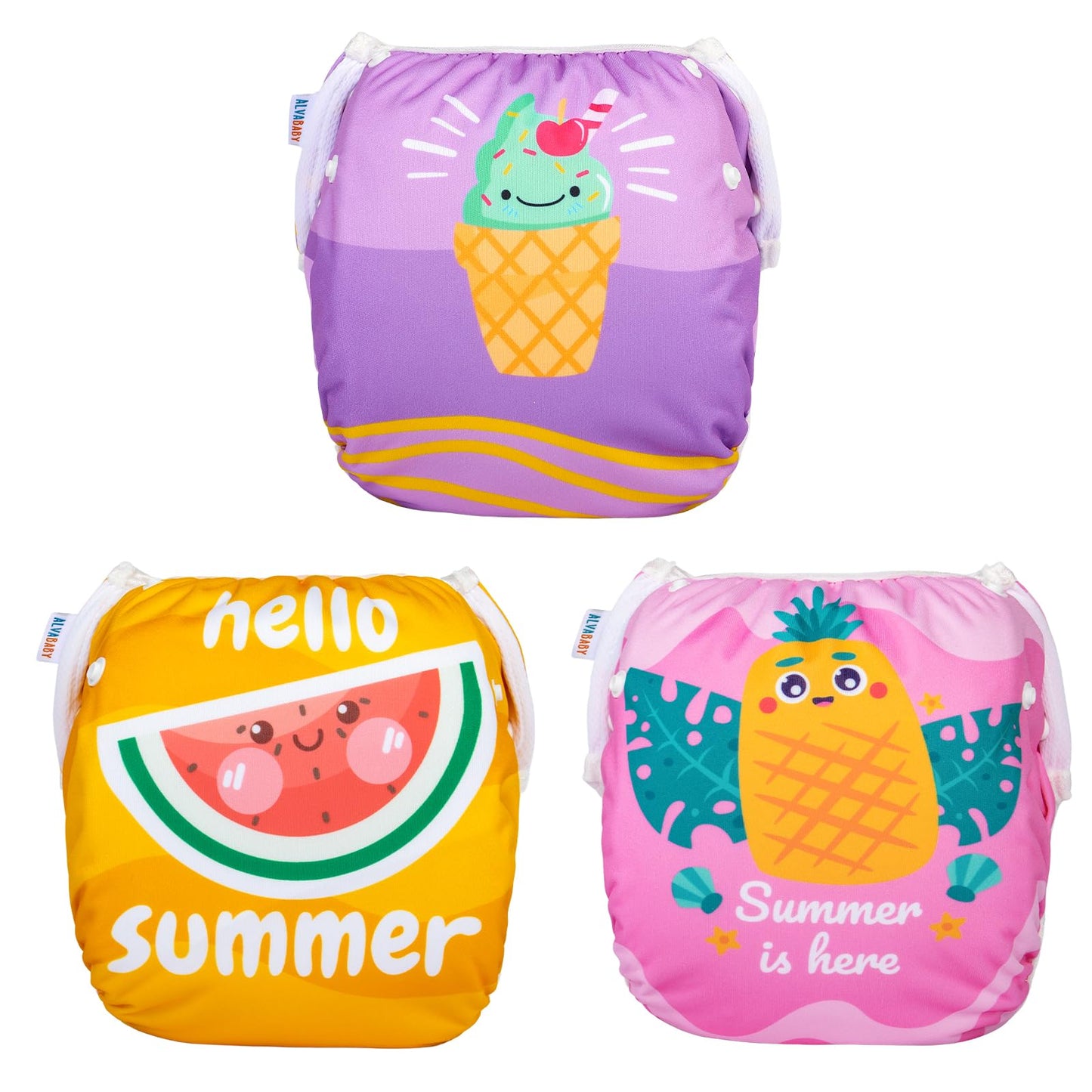 Alvababy Baby Swim Diapers 2Pcs One Size Reuseable Washable & Adjustable For Swimming Lesson & Baby Boy Girl 3Zswy46