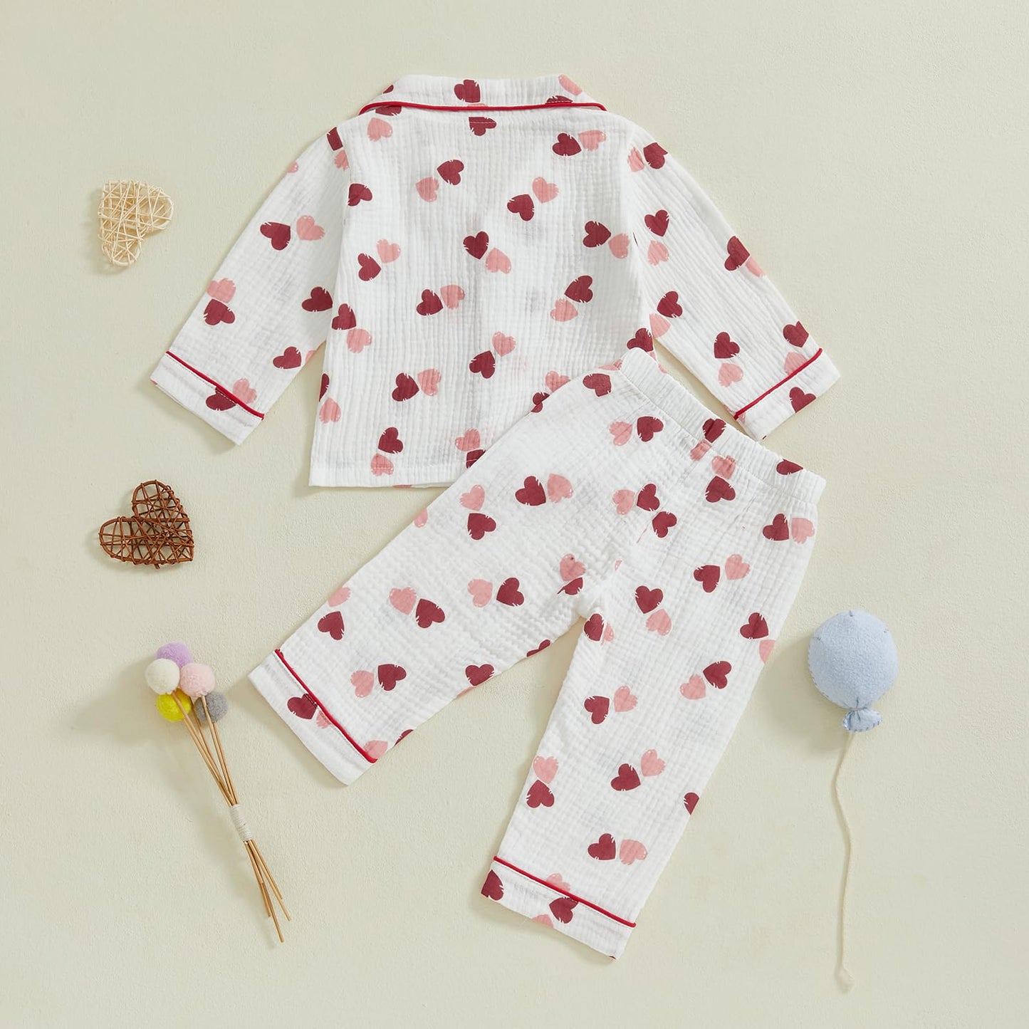 Nokpsedcb Toddler Boy Girl Valentines Pajamas Cute Heart Print Long Sleeves Shirt And Elastic Pants Loungewear Sleepwear (Red He