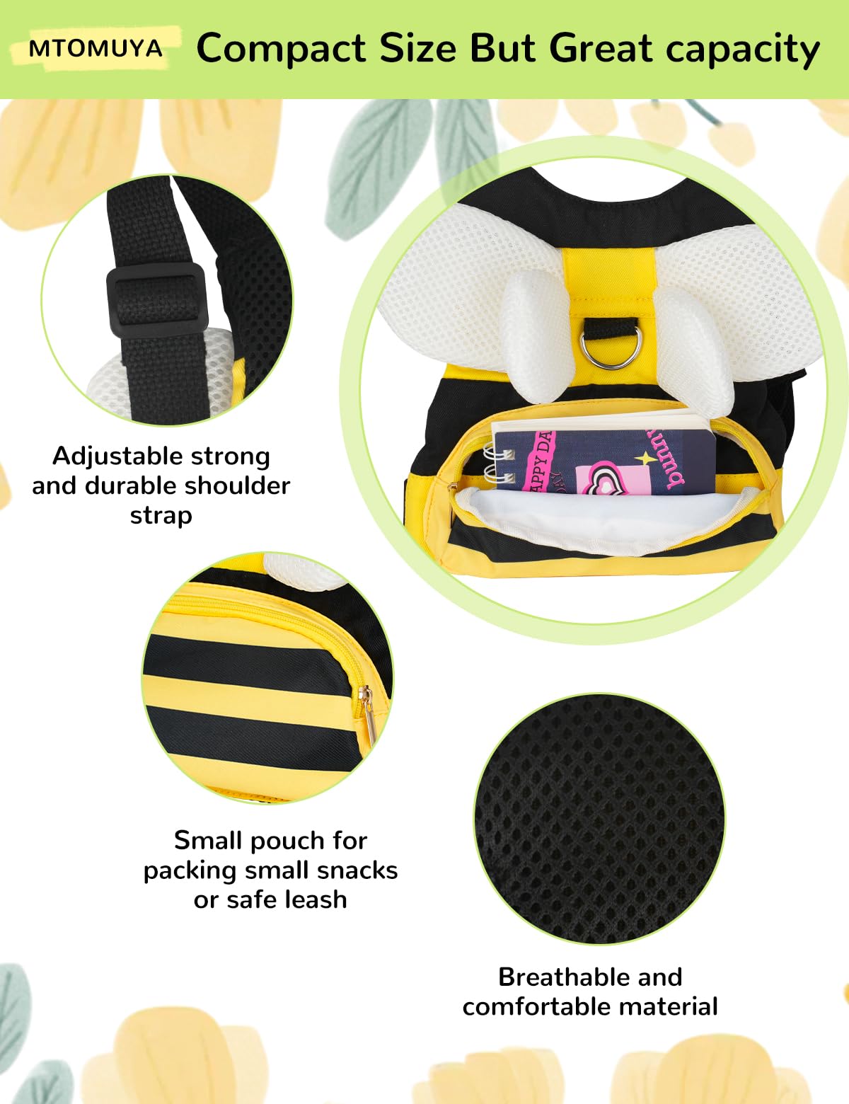 Mtomuya Toddler Harness With Anti Lost Wrist Link - Baby Leash & Backpacktraction Rope Bracelet With Locking Design, 3 In 1 Cute