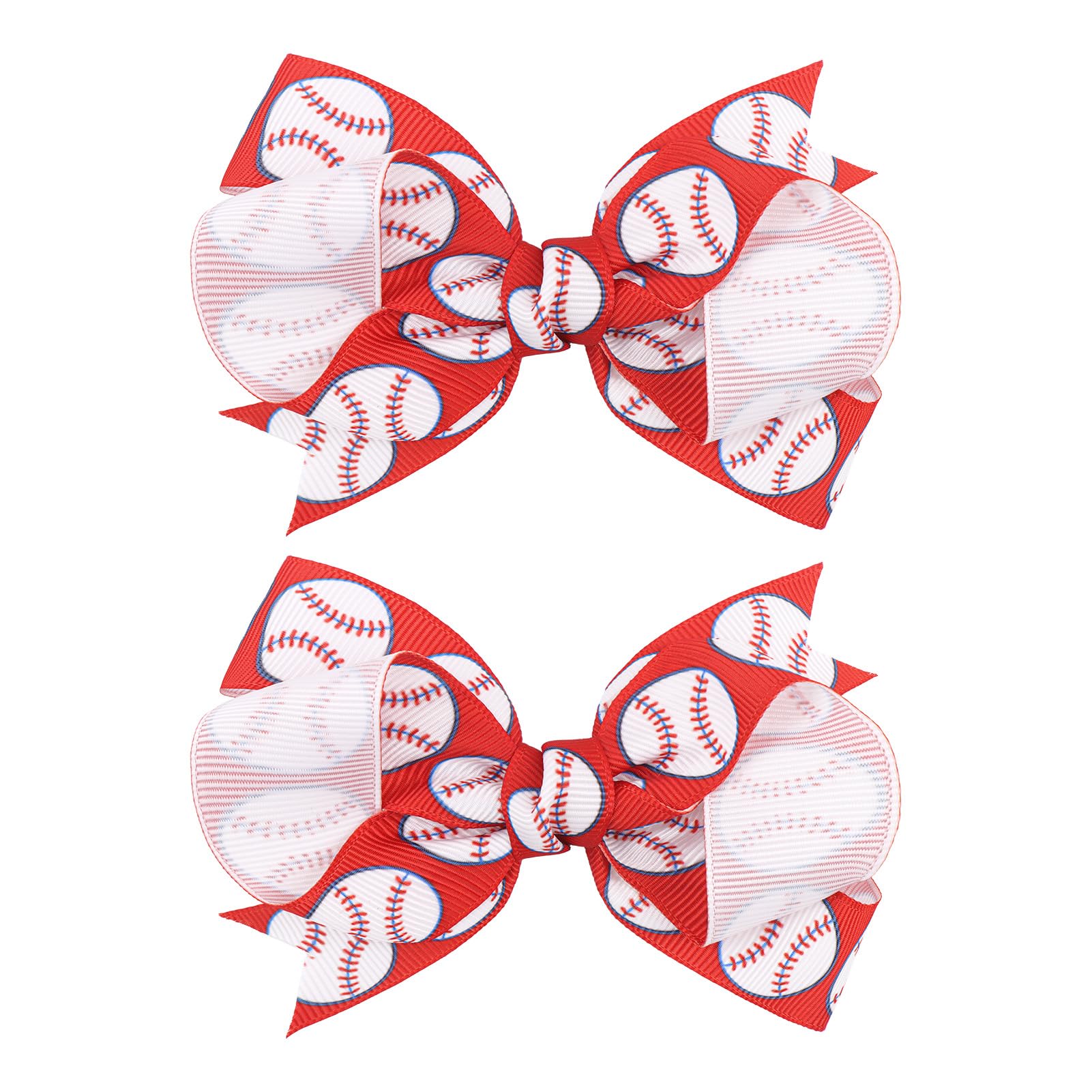 YanJie 2pcs 4'' Baseball Red Bow for Baby Girl Hair Clips Softball Grosgrain Ribbon Hair Accessories Alligator Clips for Toddler
