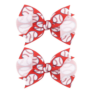 YanJie 2pcs 4'' Baseball Red Bow for Baby Girl Hair Clips Softball Grosgrain Ribbon Hair Accessories Alligator Clips for Toddler