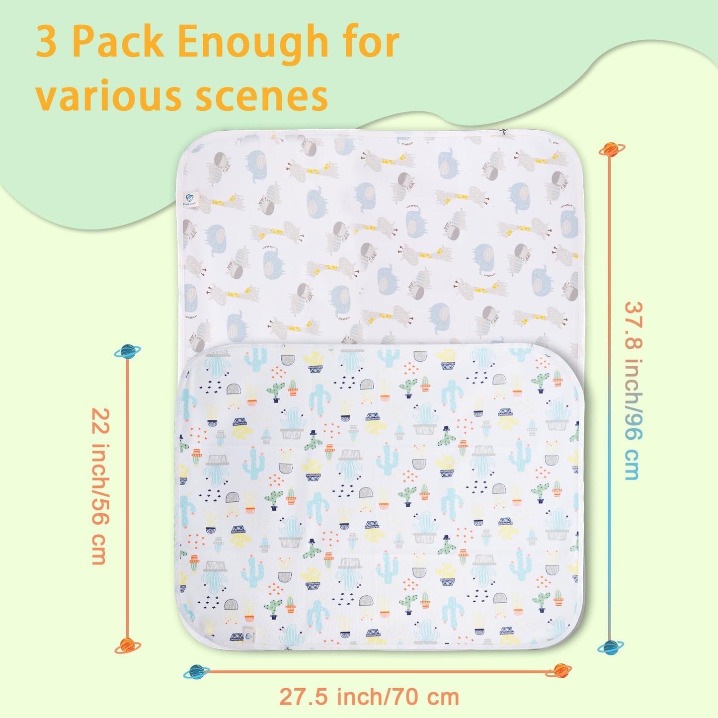 Baby Portable Changing Pad Changing Table Pads Diaper Changing Mat Liners 1 Large Size 37.5X27.5 Inch And 2 Medium Size 27.5X22