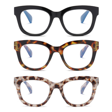 Zxyoo 3 Pack Oversized Blue Light Blocking Reading Glasses For Women, Retro Style Readers With Spring Hinge 300