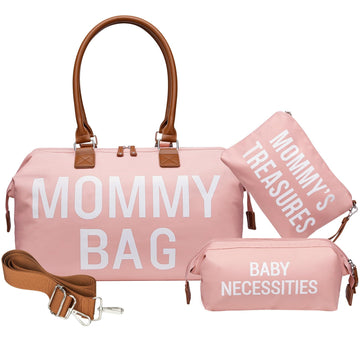 Printe Diaper Bag Tote For Girls With 2 Organizer Pouches, Large Capacity Mommy Bag For Hospital And Weekender Travel, Pink