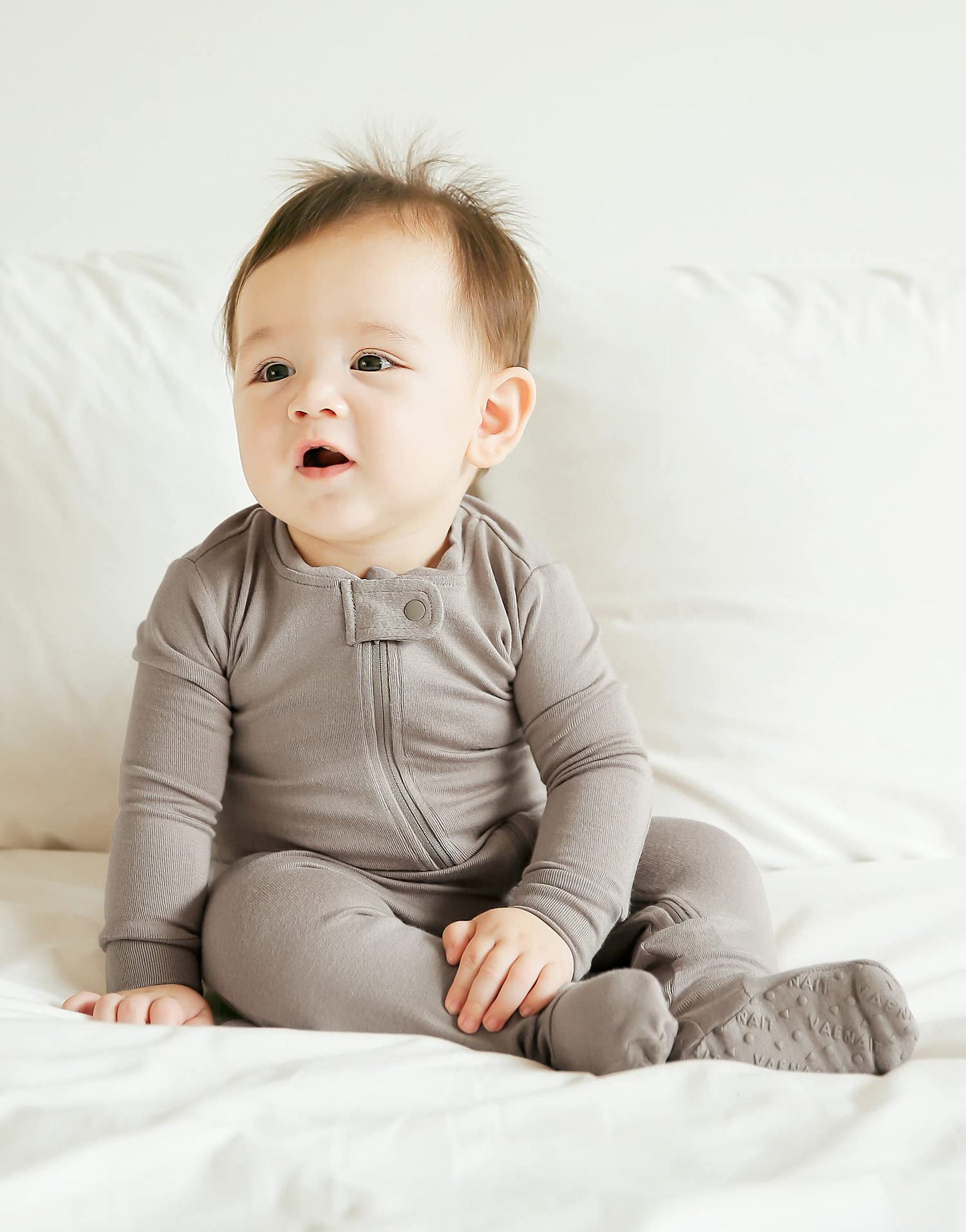 Vaenait Baby Toddler Boys Girls Solid Footie Pajama Cozy Modal Beige 3-6M