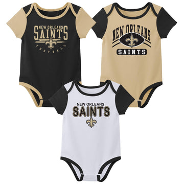 Outerstuff Nfl Newborn Baby And Infant Short Sleeve Bodysuit Variety 3-Pack - New Orleans Saints, 6-9M
