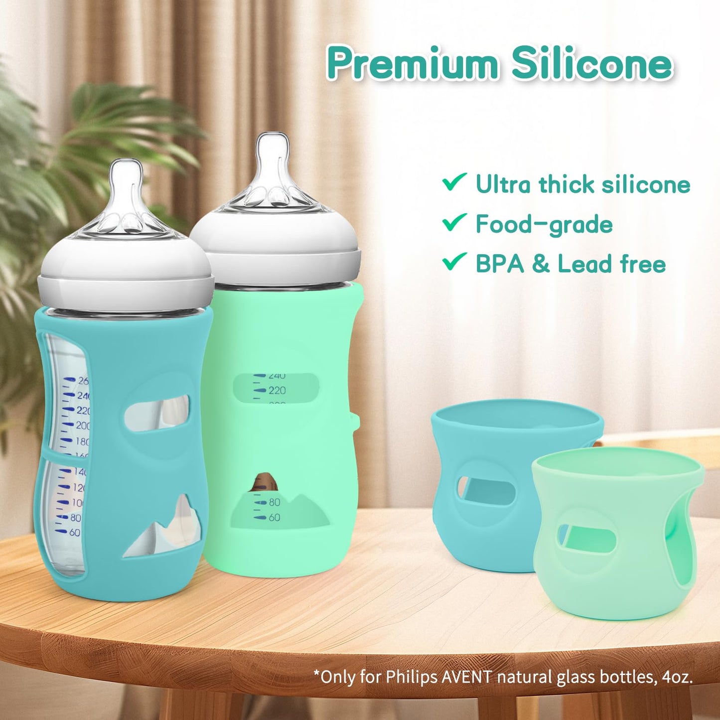 Audrwall Silicone Sleeves For Avent Natural Glass Baby Bottles, Bpa Free, Anti Breakage Baby Bottle Holder (Blue + Green + White