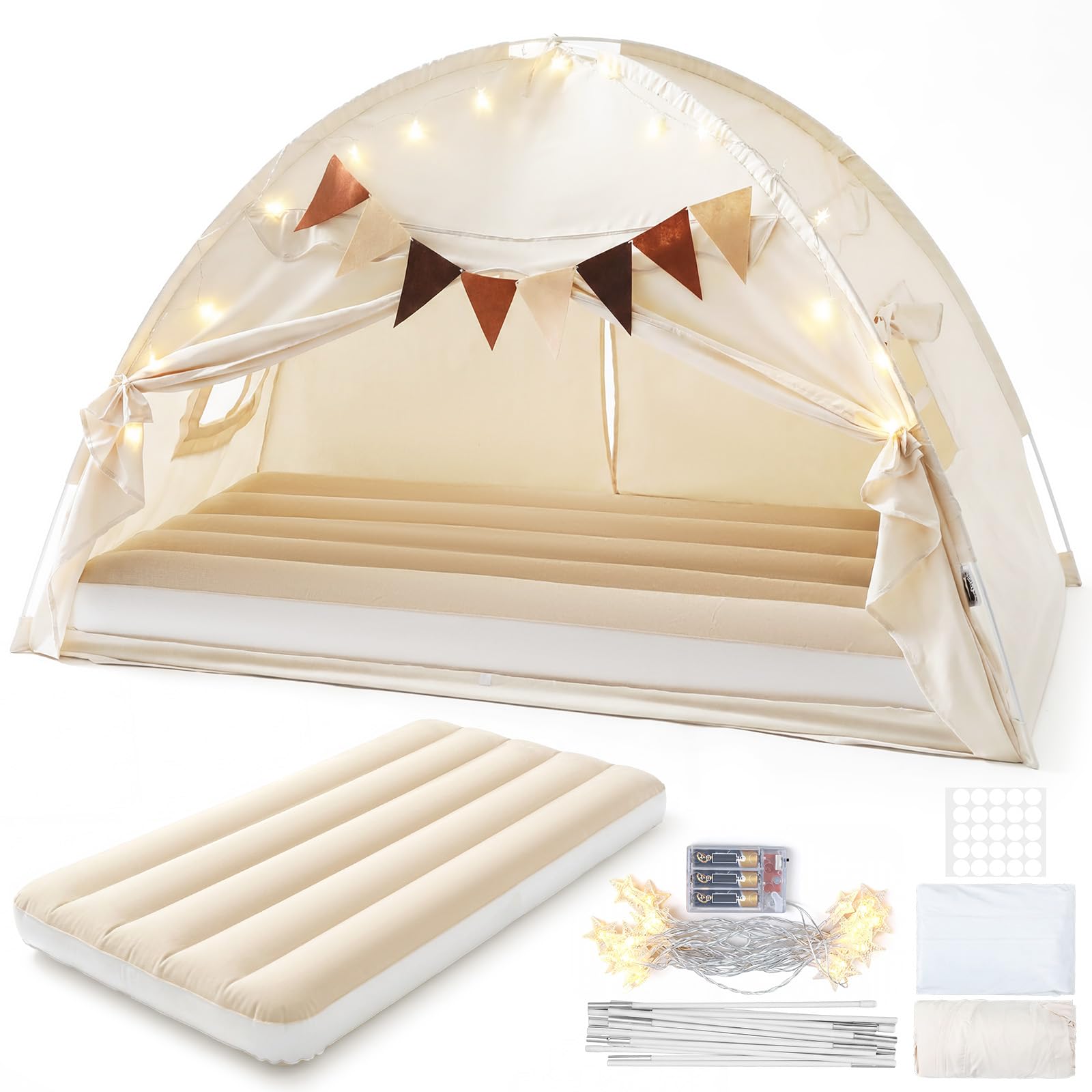GliCraft Inflatable Toddler Travel Bed with Tent, Portable Kids Air Mattress with Stars Lights & Flags, Ideal for Home, Travelin