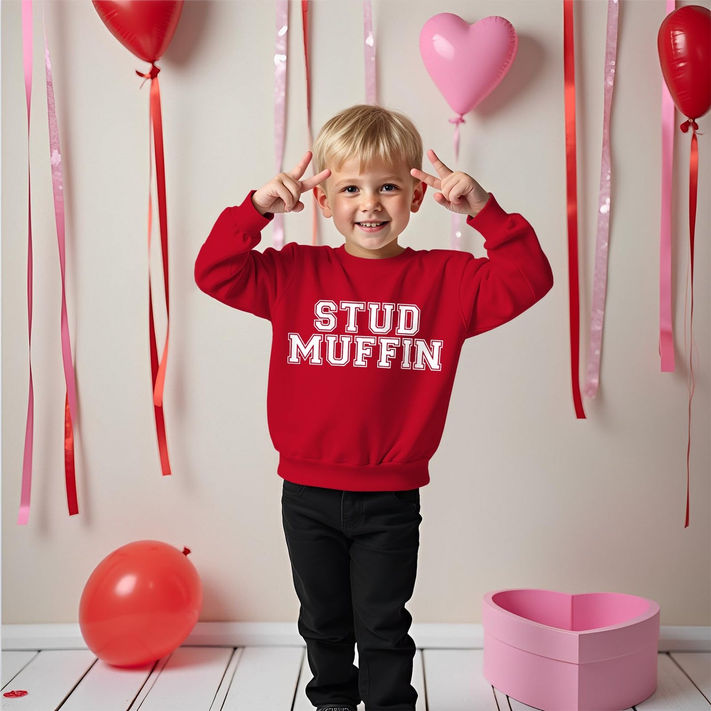 Ag Aguu Toddler Baby Boy Valentine'S Day Sweatshirt Stud Muffin Long Sleeve Shirt Holiday Outfit Crew Neck Tops Fall Clothes(Red