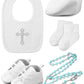 5 Pcs Baptism Gifts for Baby Boys Include White Embroidered Cross Bib Christening Socks Shoes Baptism Hat and Rosary christening