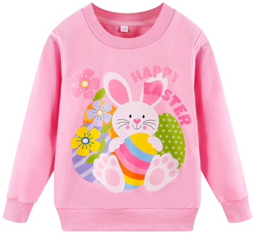 Akyzic Girl'S Bunny Long Sleeve Easter Crewneck Sweater - Pink Shirt - Toddler Size 7T