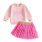 BemeyourBBs Toddler Girl Valentines Day Outfit Baby Girl Crewneck Shirt Tutu Skirts Set Cute Little Girl Spring Clothes (Loved R