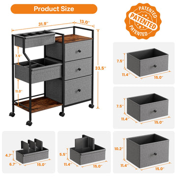 Modanais Baby Diaper Caddy Organizer And Storage - 3 Tier Rolling Cart With Dividers And Drawers, Easy To Assemble, Mobile Utili