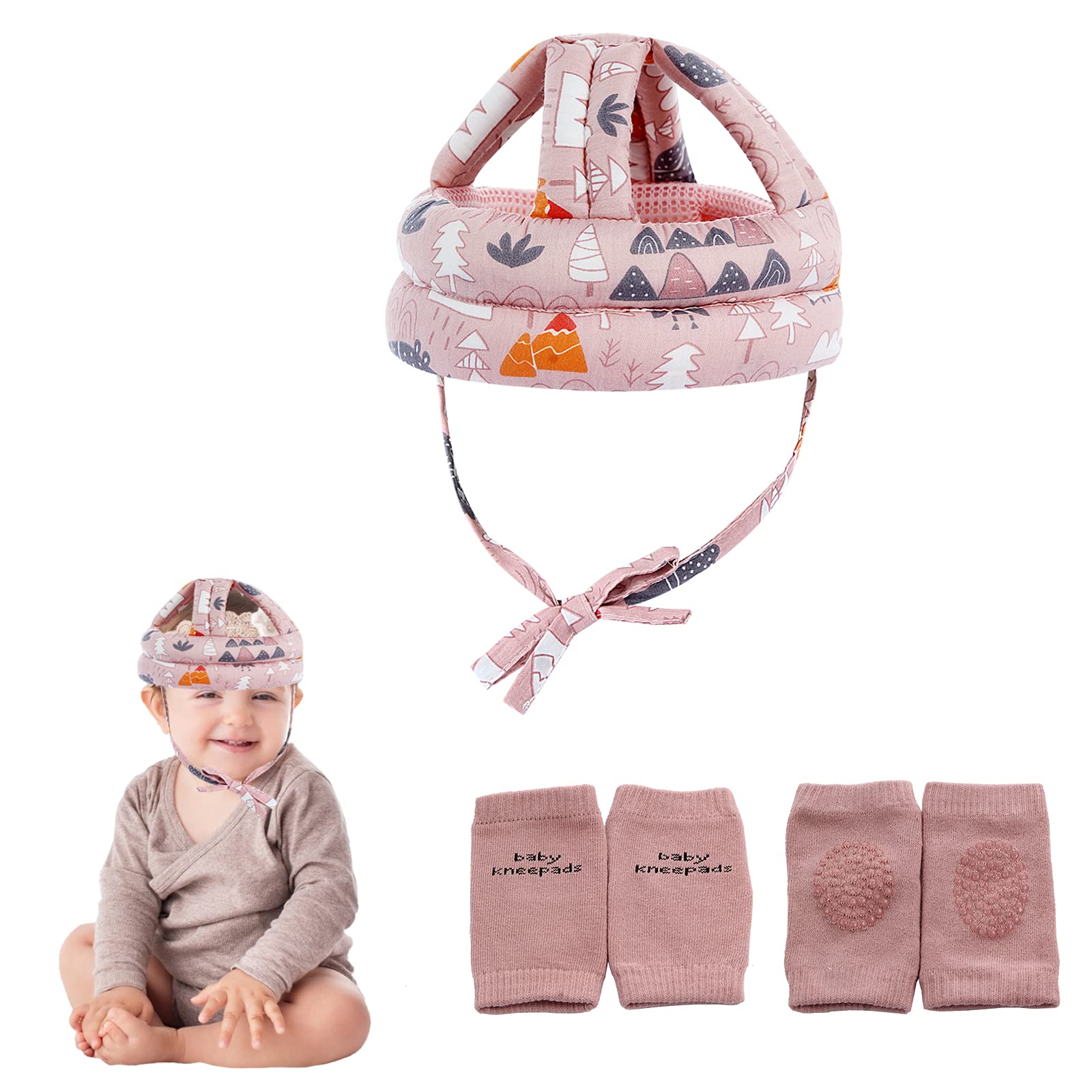 Baby Safety Helmet Infant Toddler Breathable & Adjustable Head Cushion Bumper Bonnet For Running Walking Crawling (Pink), Bb-100
