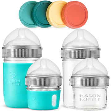 Mason Bottle Baby Glass Bottle & Breastmilk Storage Glass Set (8Oz & 4Oz, 4-Pack) - Bpa Free, Non Toxic Glass Feeding Bottles Fo